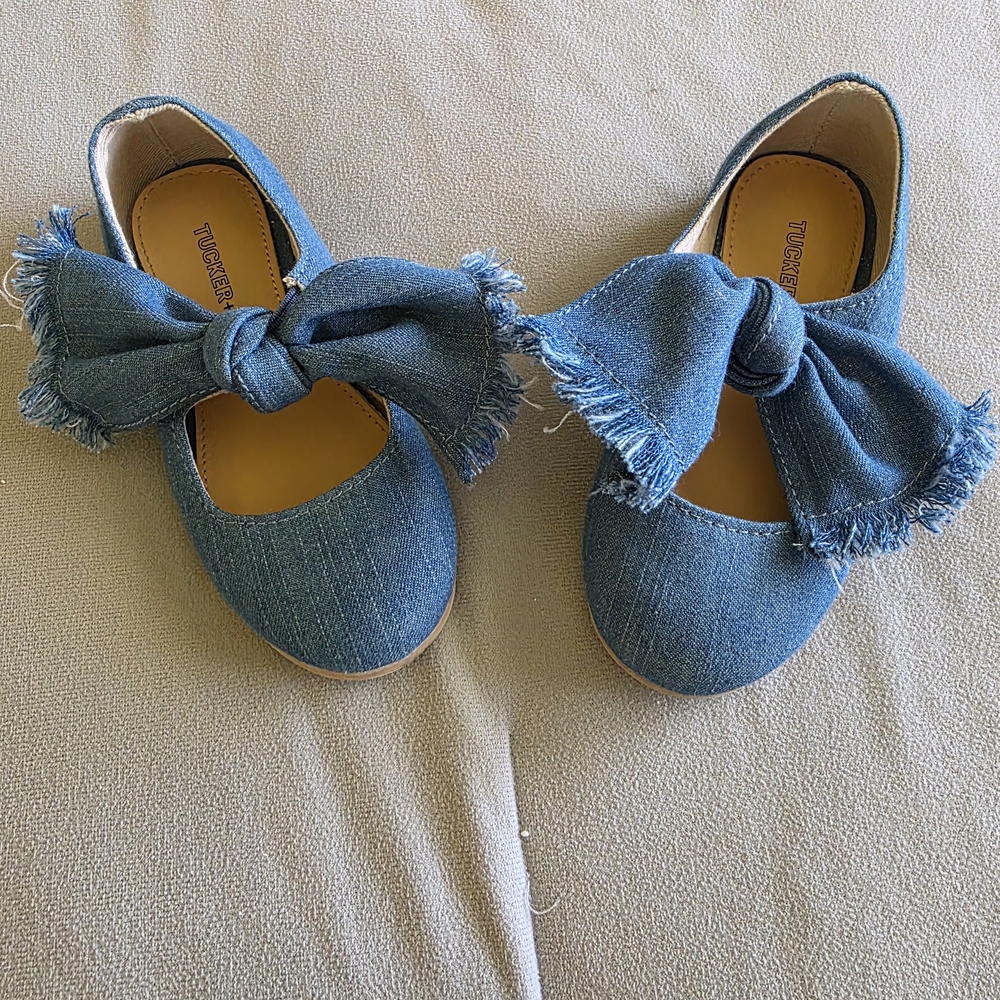 Youngland Denim Blue Kids Dress Shoes with Bow